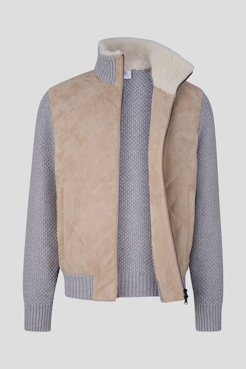 Sandro Leather knit jacket in Beige/Light gray - 2