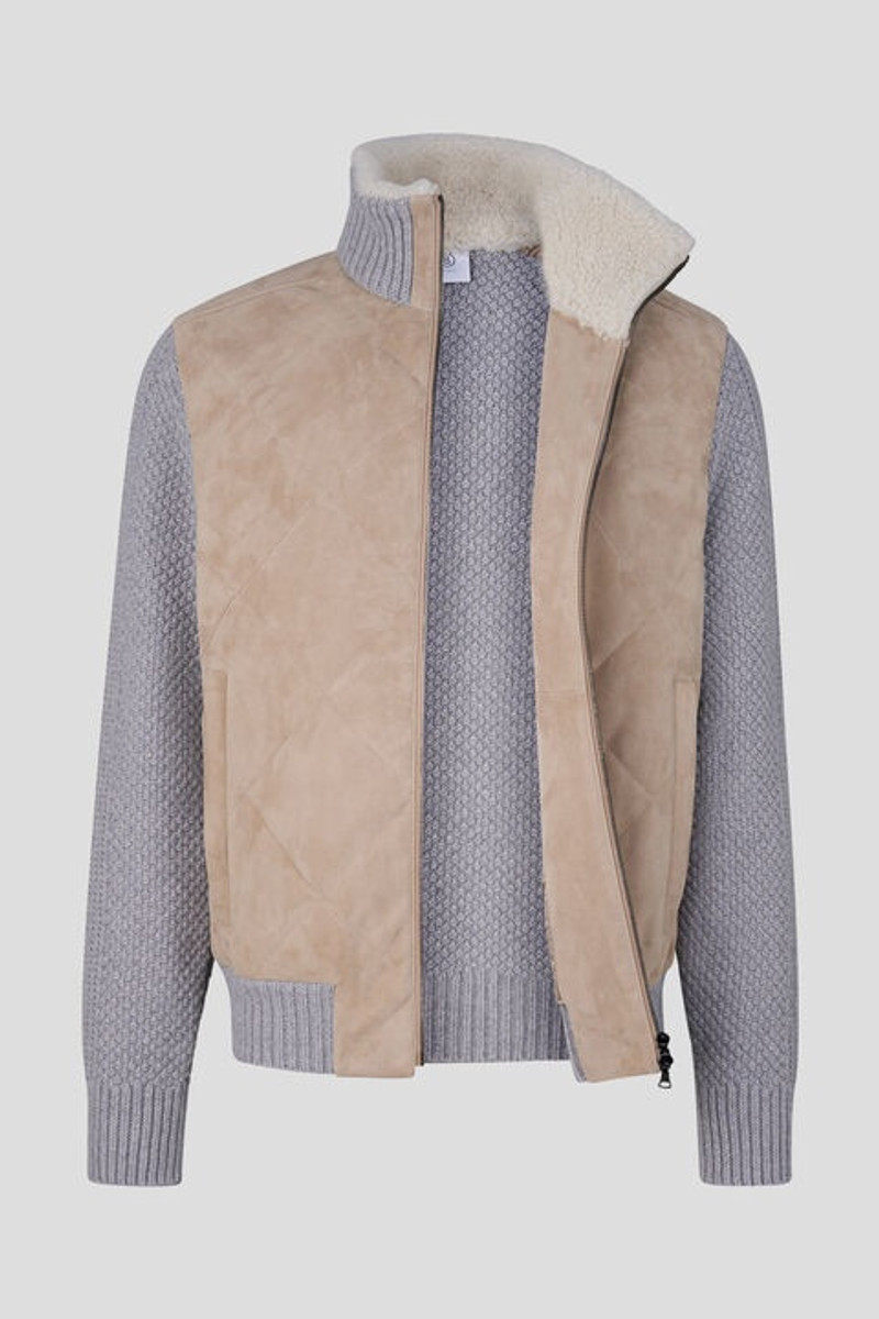 Sandro Leather knit jacket in Beige/Light gray 2