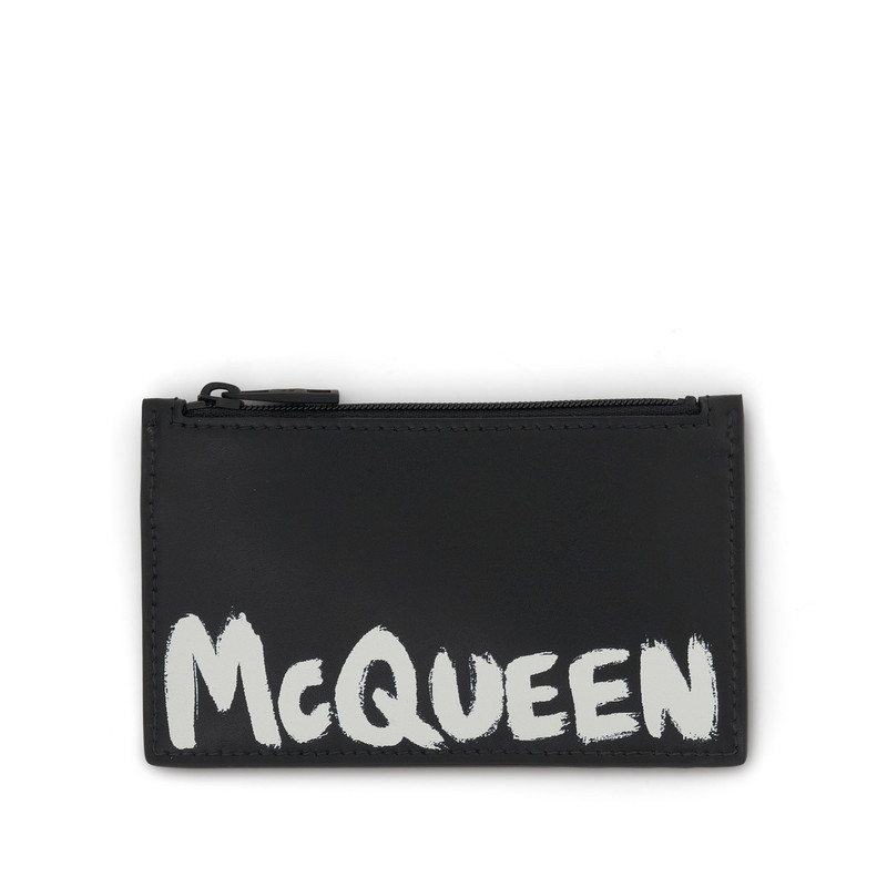 Alexander McQueen Graffiti Logo Zip Coin Card Wallet in Black outlook