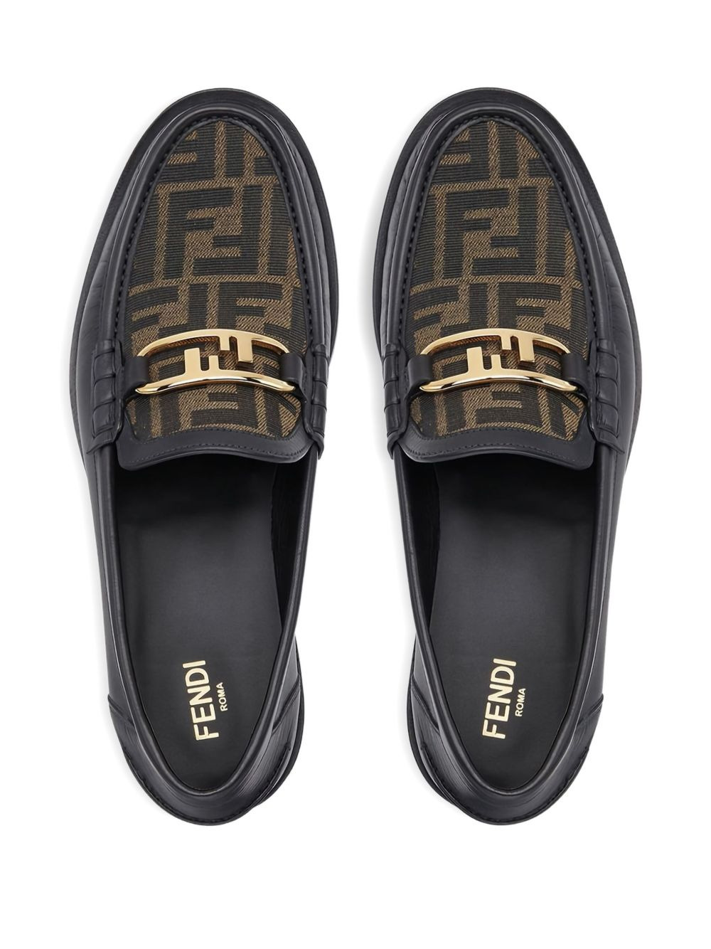 FF-logo leather loafers - 3