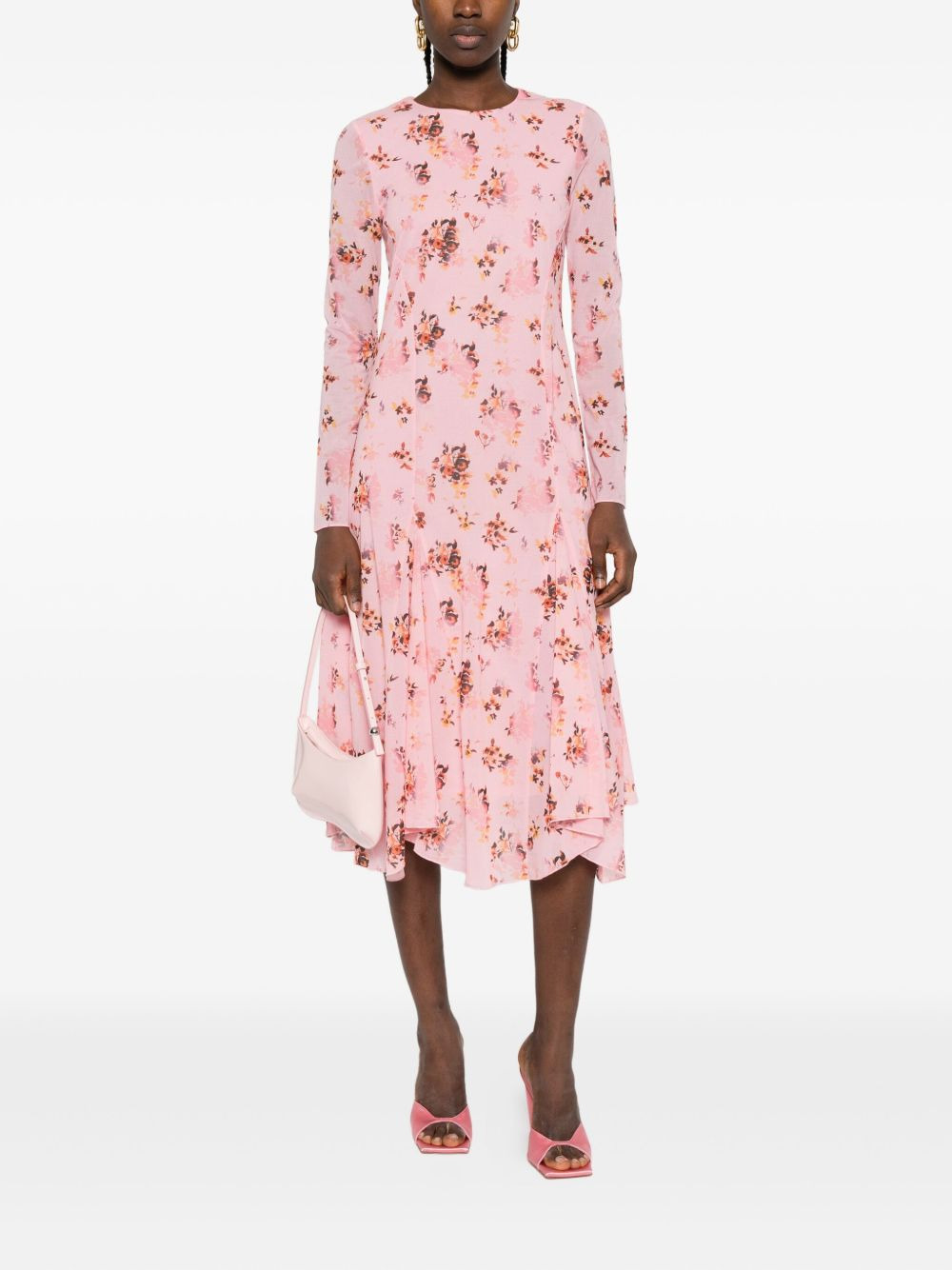floral-print long-sleeve midi dress - 2