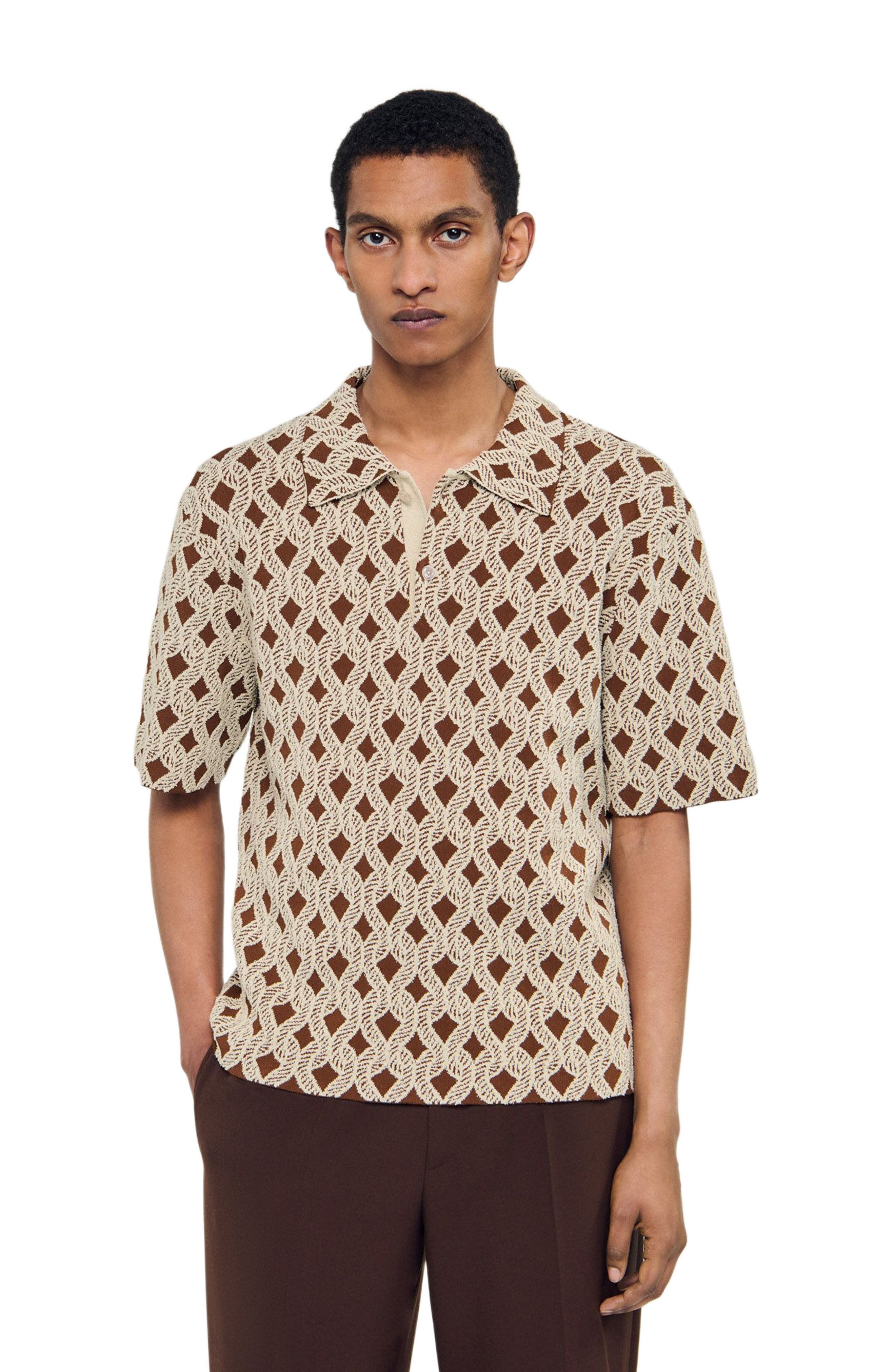 SANDRO Rope jacquard cardigan shirt in Butter Cream at Nordstrom - 3