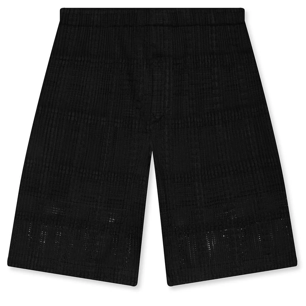 LACE GRID PLEATS SHORTS - BLACK - 1