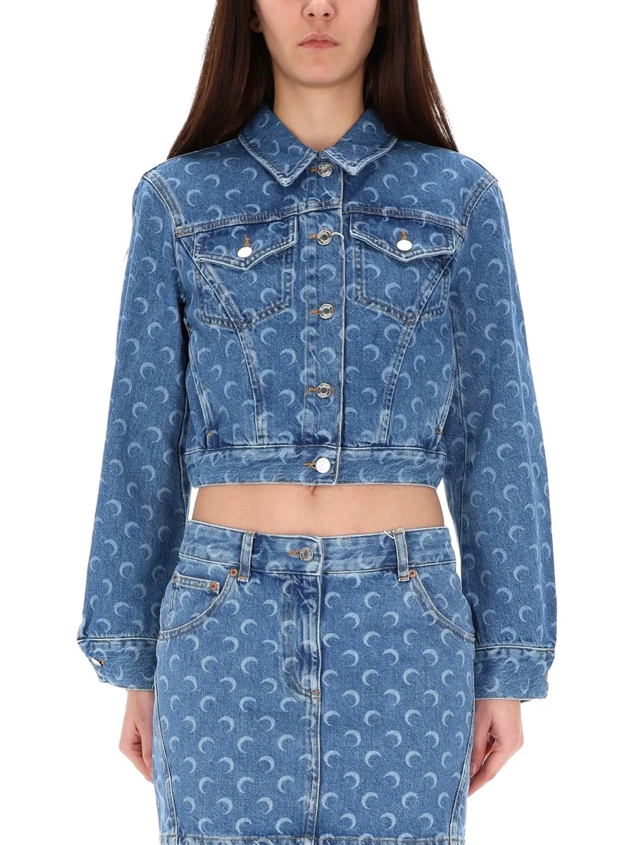 COTTON DENIM MOON LASER SHORT JACKET - 1