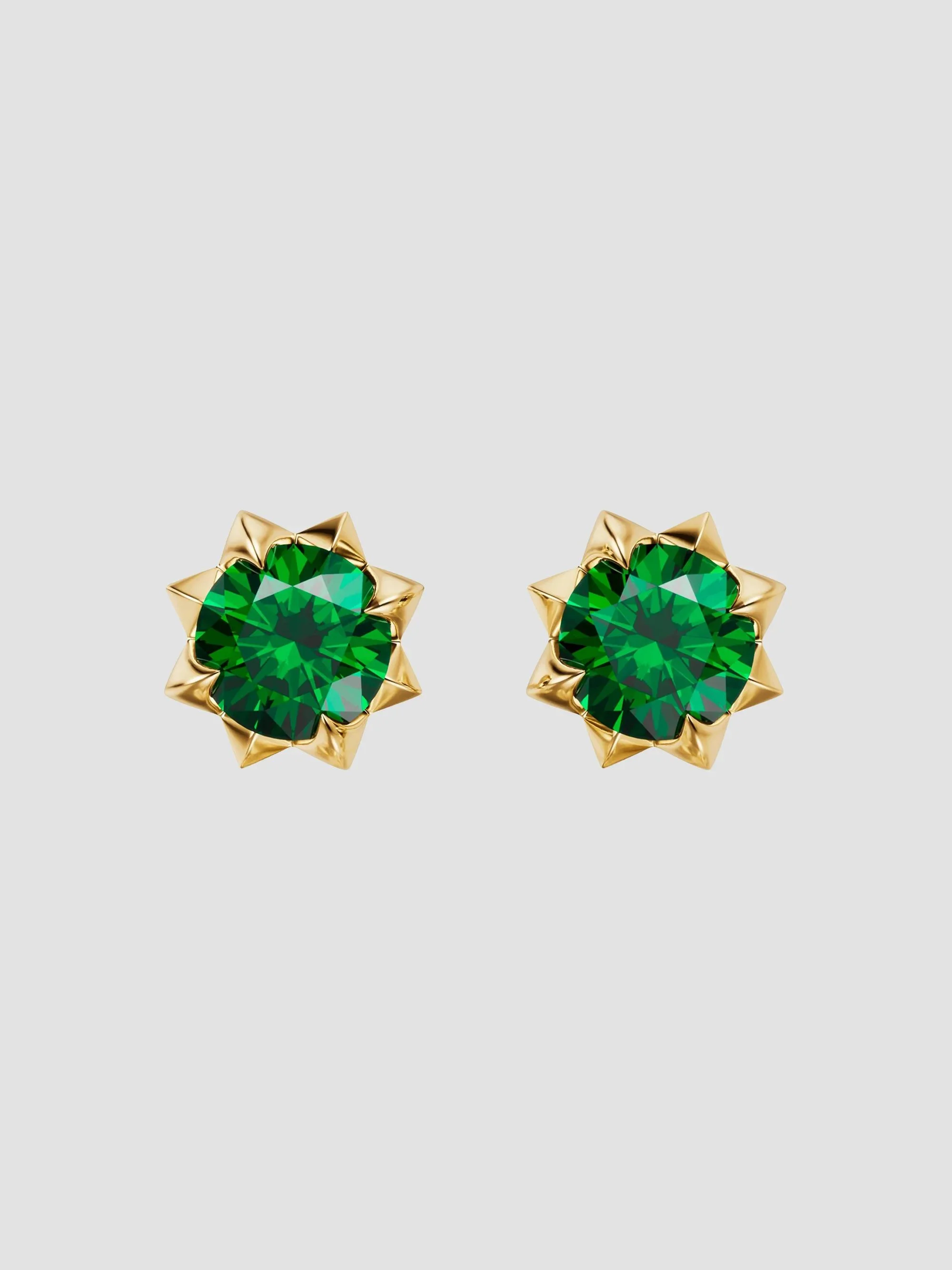 Women's Petite Pave Stud Earrings in 18K Yellow Gold - Tsavorite - 1