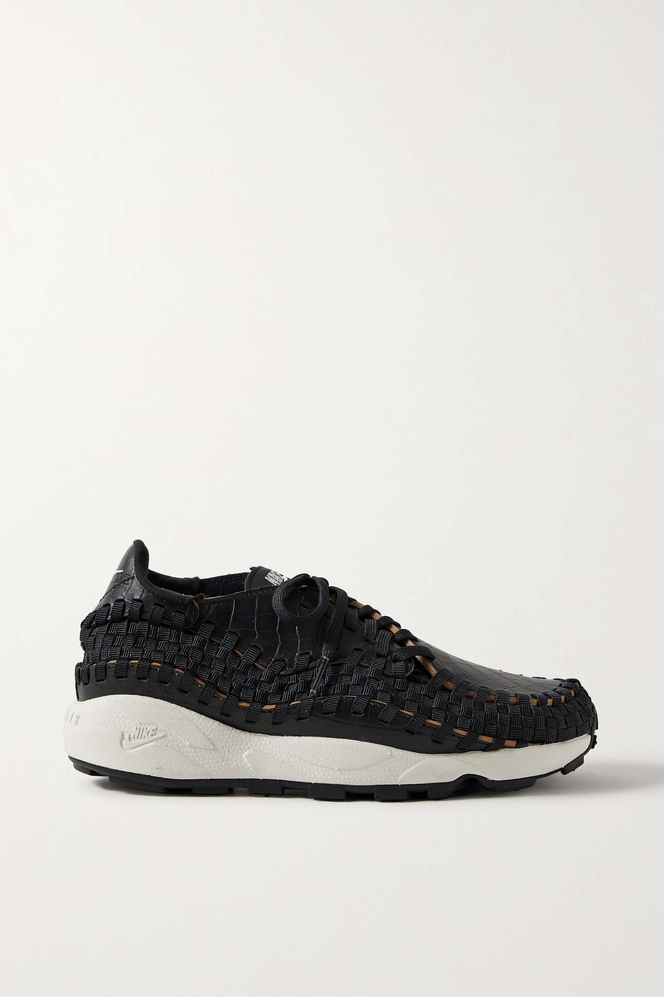 Air Footscape paneled woven webbing and croc-effect leather sneakers - 1