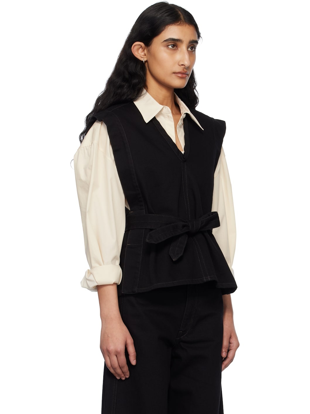 Black Chasuble Denim Blouse - 2