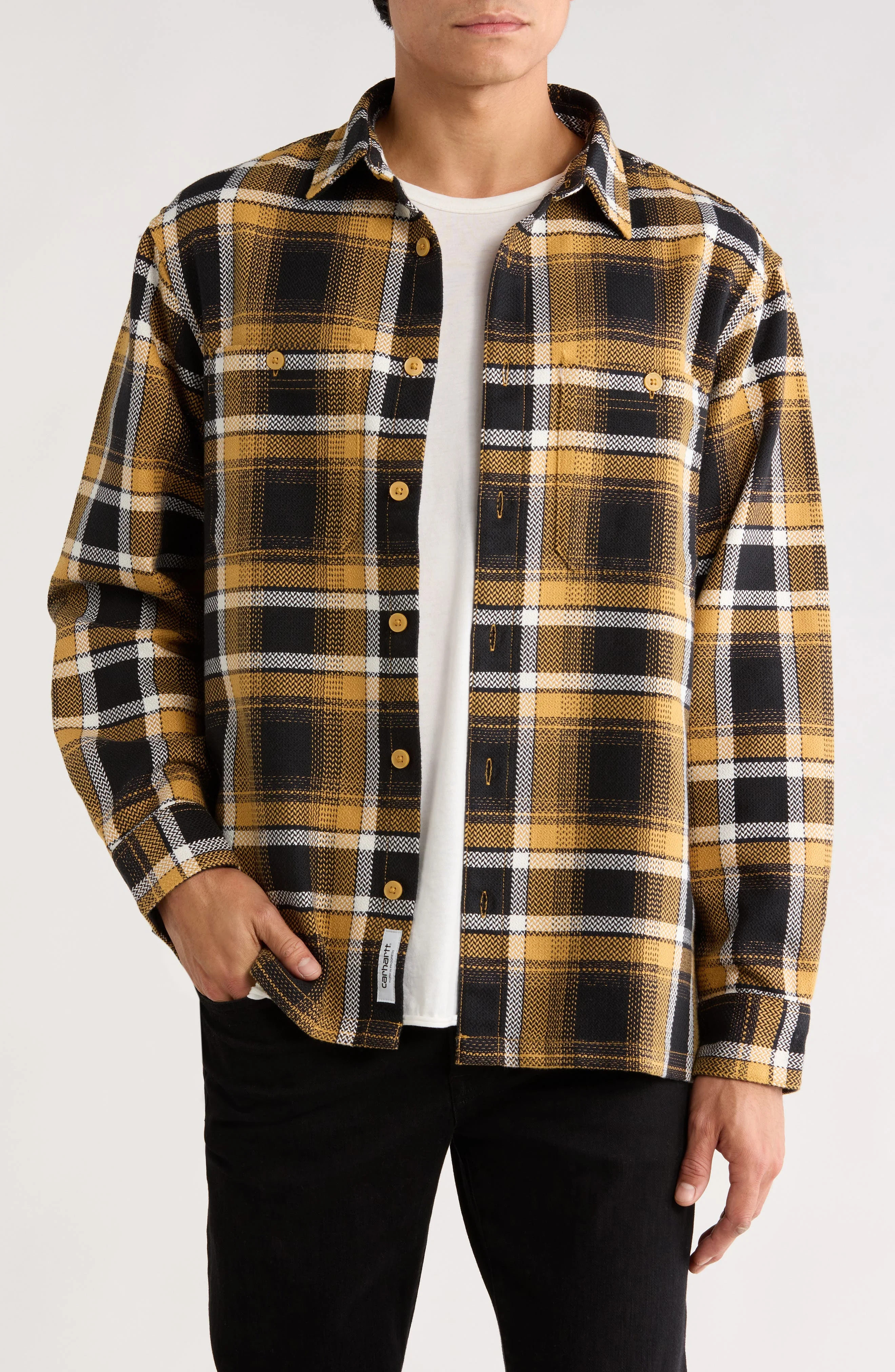 Carhartt Work In Progress Vaughn Loose Fit Heavyweight Cotton Herringbone Button-Up Overshirt in Vau - 1