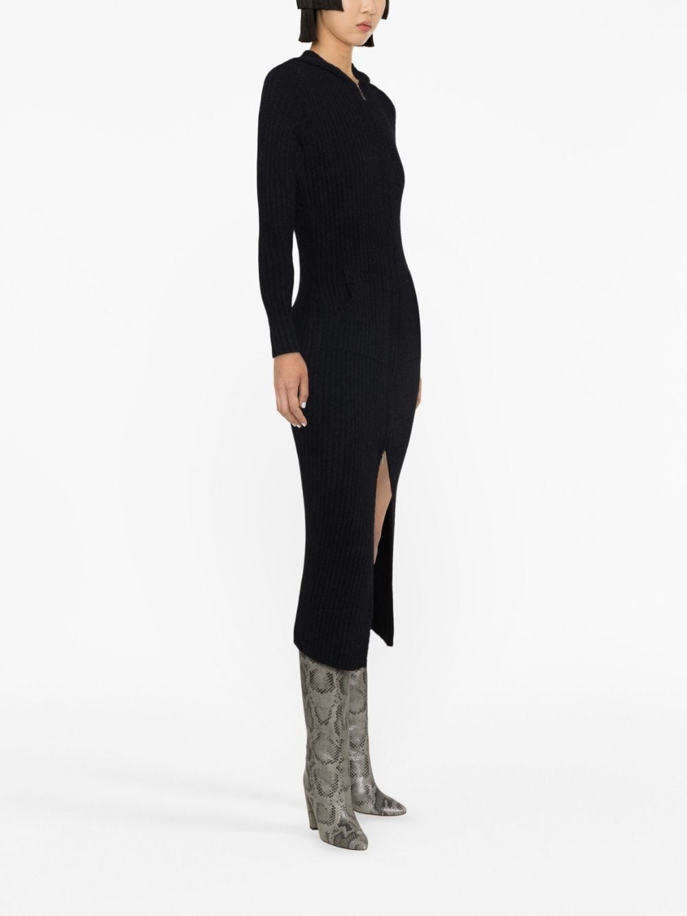 zip-up ribbed midi dress - 4