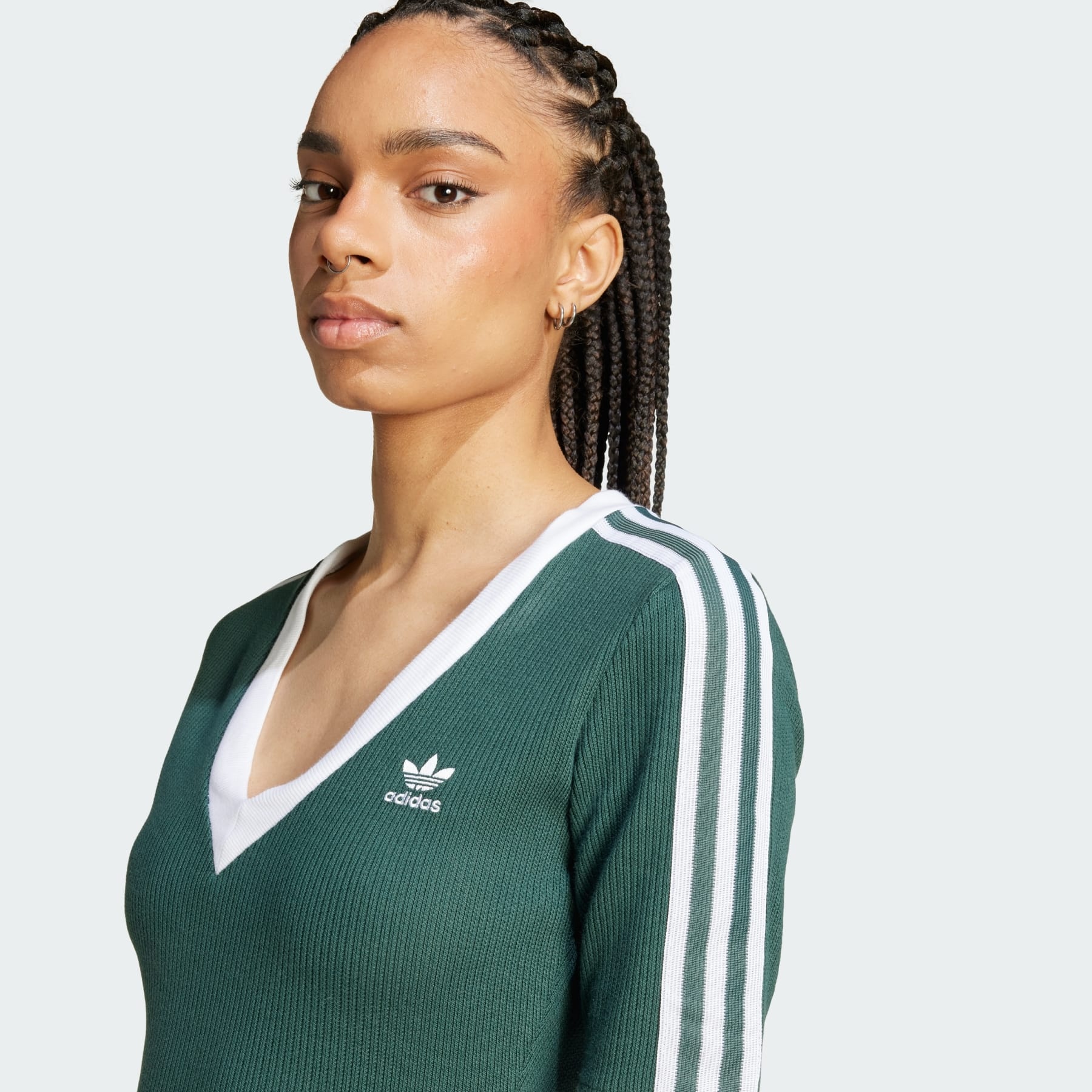 Adicolor 3-Stripes Knit V-Neck Dress - 6