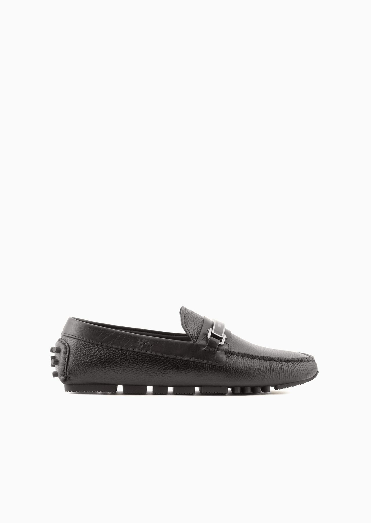 Pebbled leather driving loafers with stirrup bar - 1