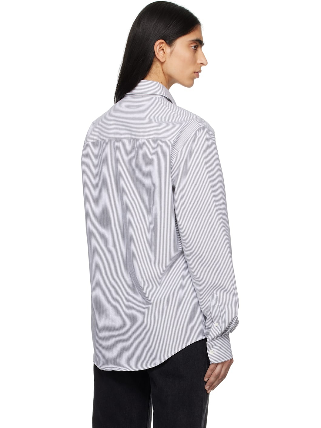 Gray & White Cotton Button-Down Ami de Coeur Shirt - 3