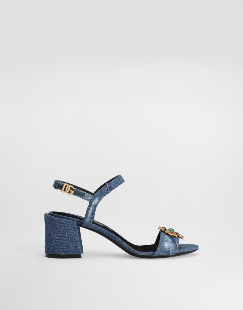 Denim sandals with embroidery and stones 1