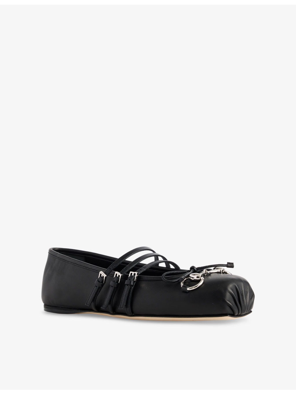 Horsebit Square-Toe Leather Ballerina Pumps - 3