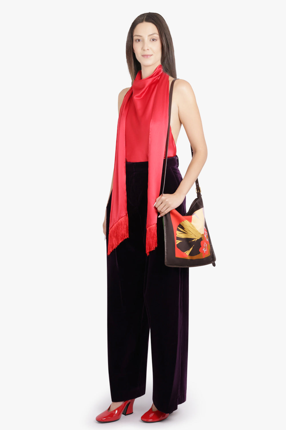 HALTERNECK TOP WITH SCARF NECK | VIVID RED - 2