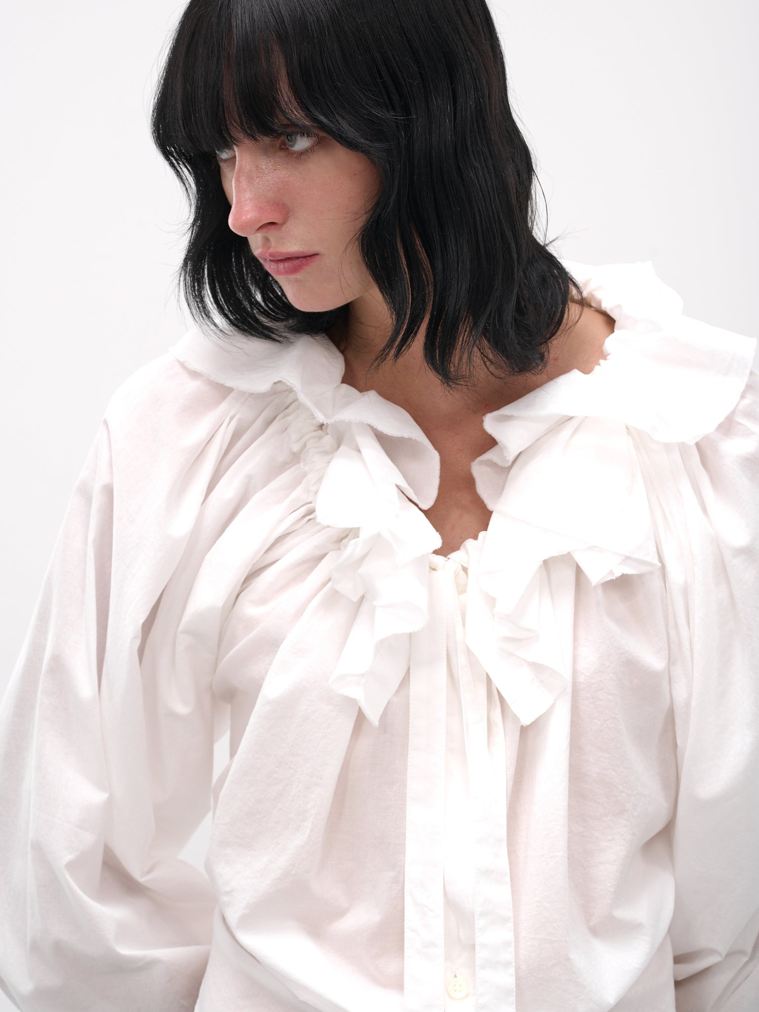 White Stee Ruffle Draped Shirt - 4