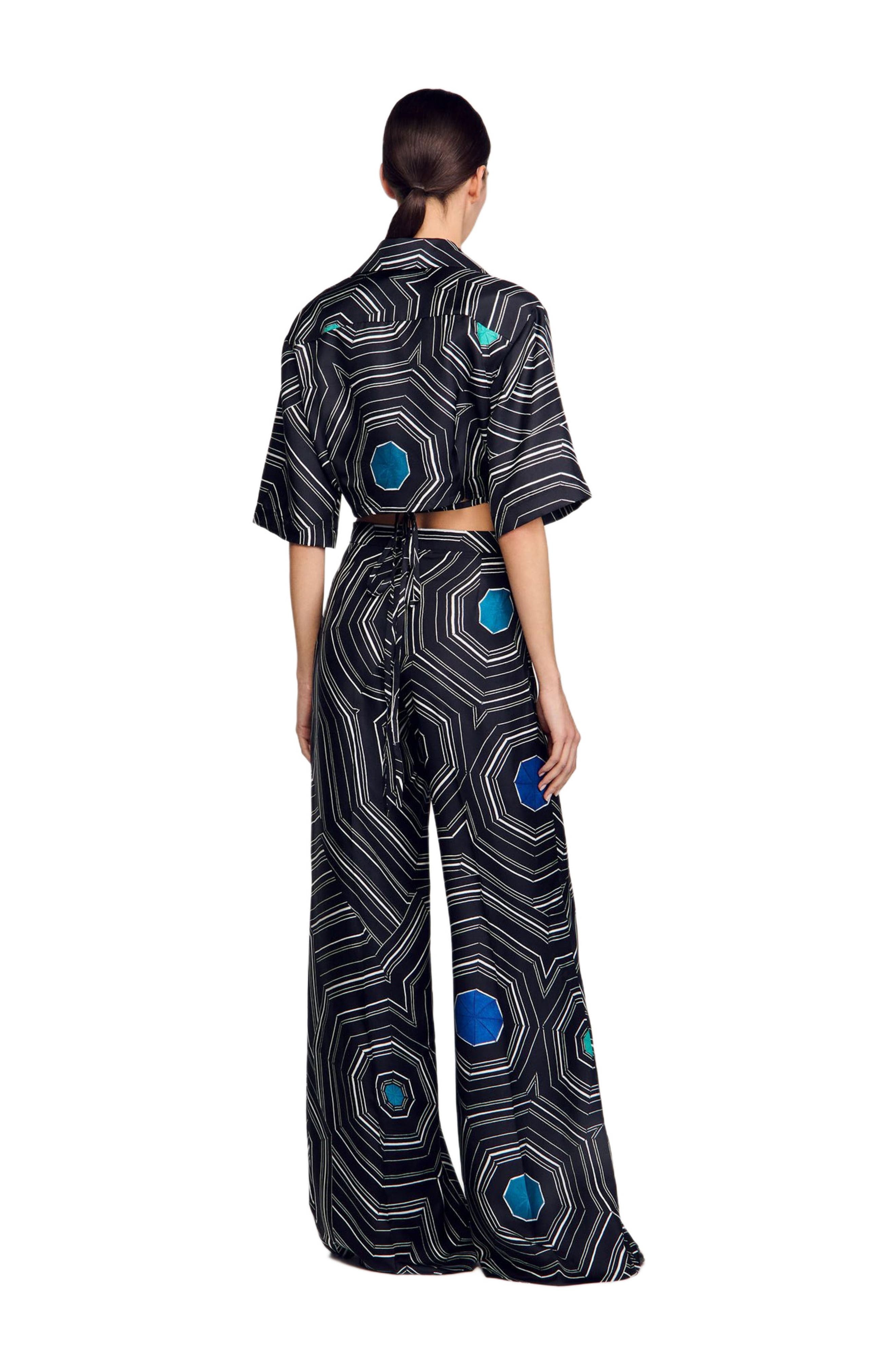 SANDRO Spiral-print silk trousers in Black at Nordstrom - 2