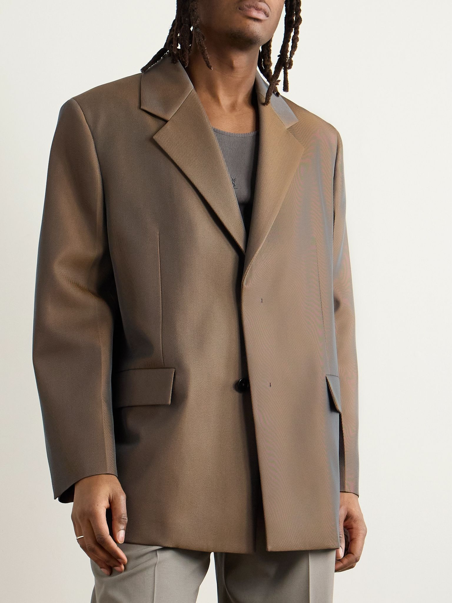 Virgin Wool-Blend Drill Blazer Brown - 3