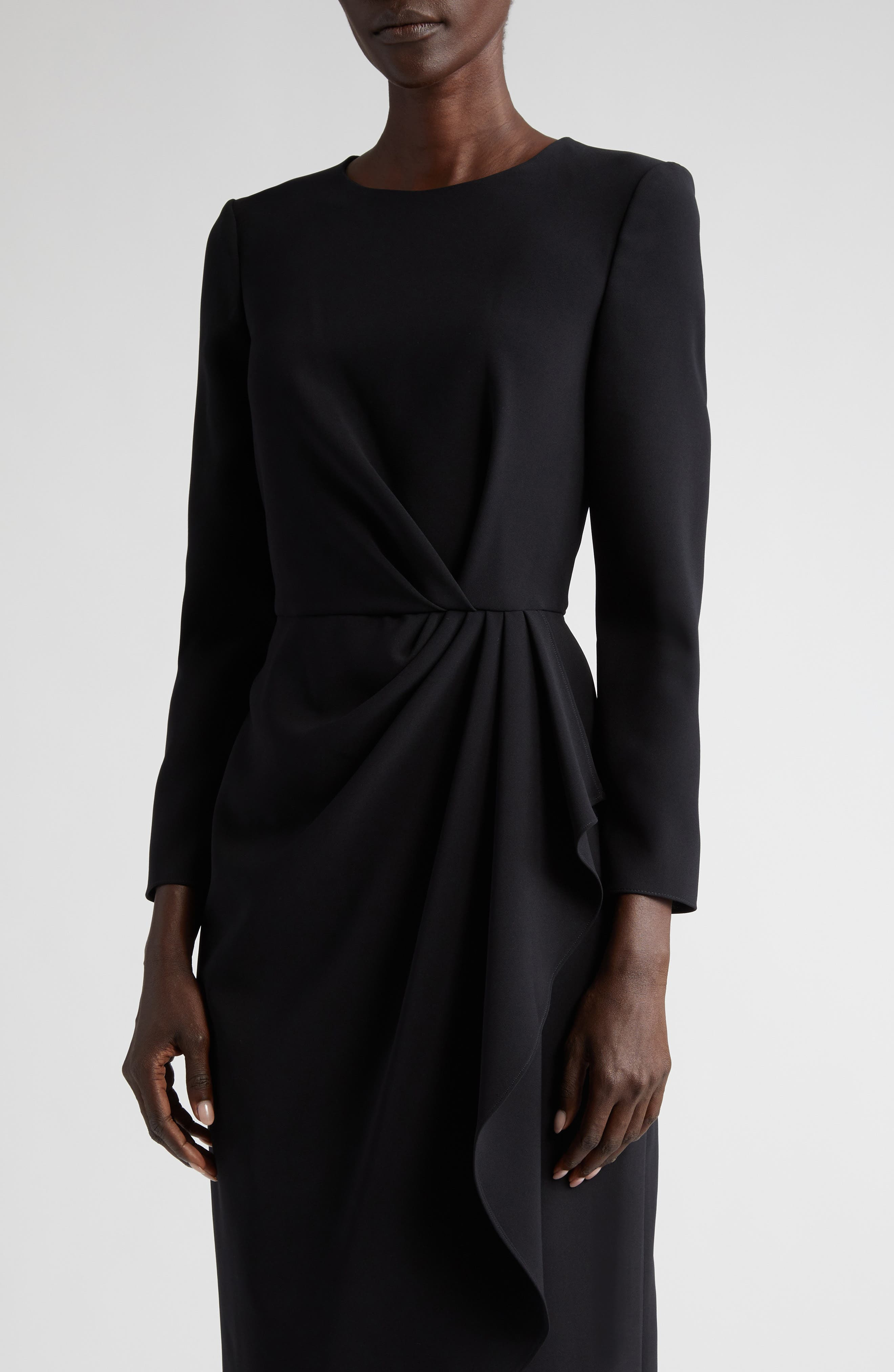 Carolina Herrera Pleated Long Sleeve Tulip Midi Dress in Black at Nordstrom - 4