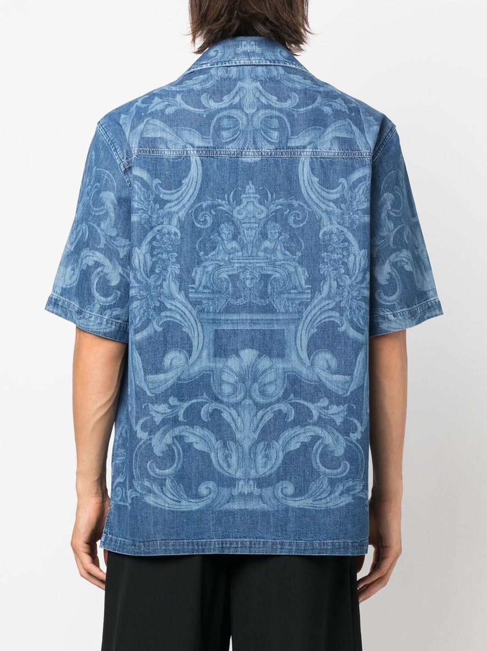 Barocco print denim shirt - 4