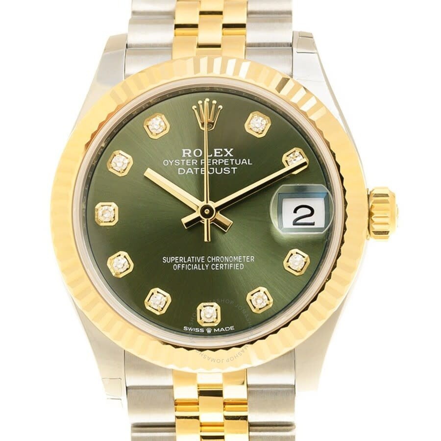 Rolex Datejust 31 Olive Green Diamond Dial Automatic Ladies Steel and 18kt Yellow Gold Jubilee Watch - 2
