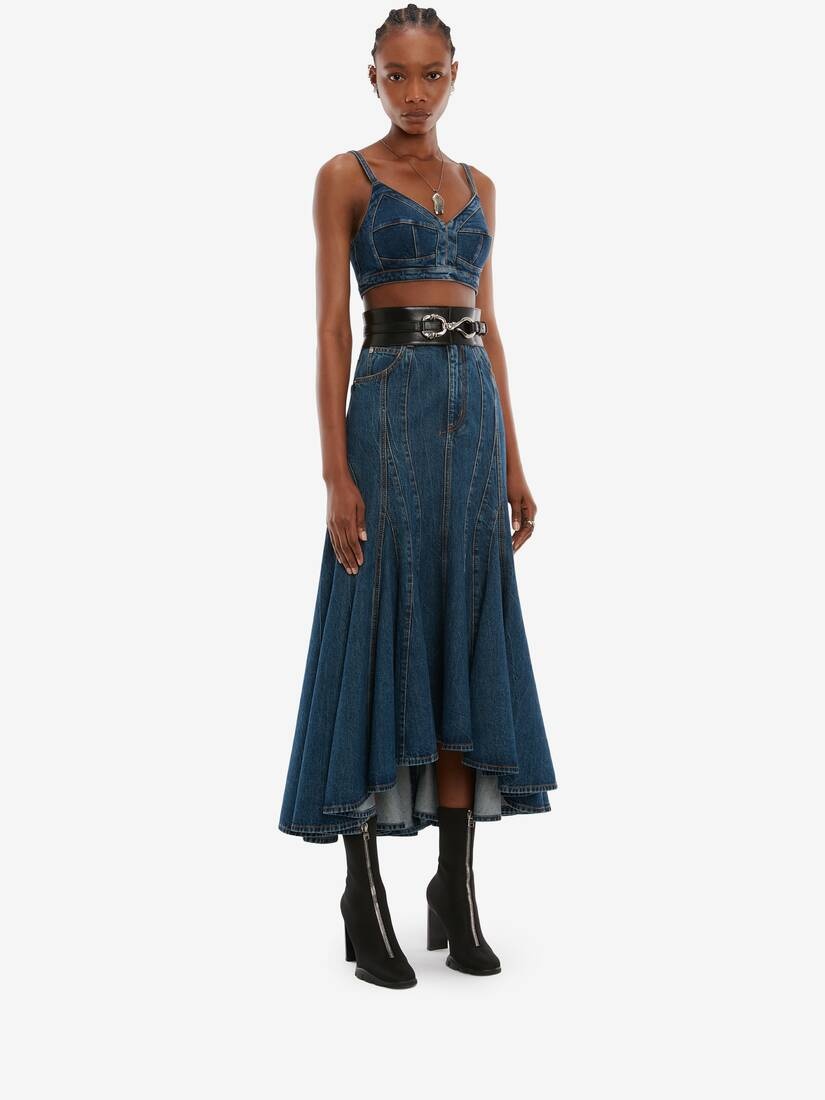Denim Bra Top in Washed Blue - 3