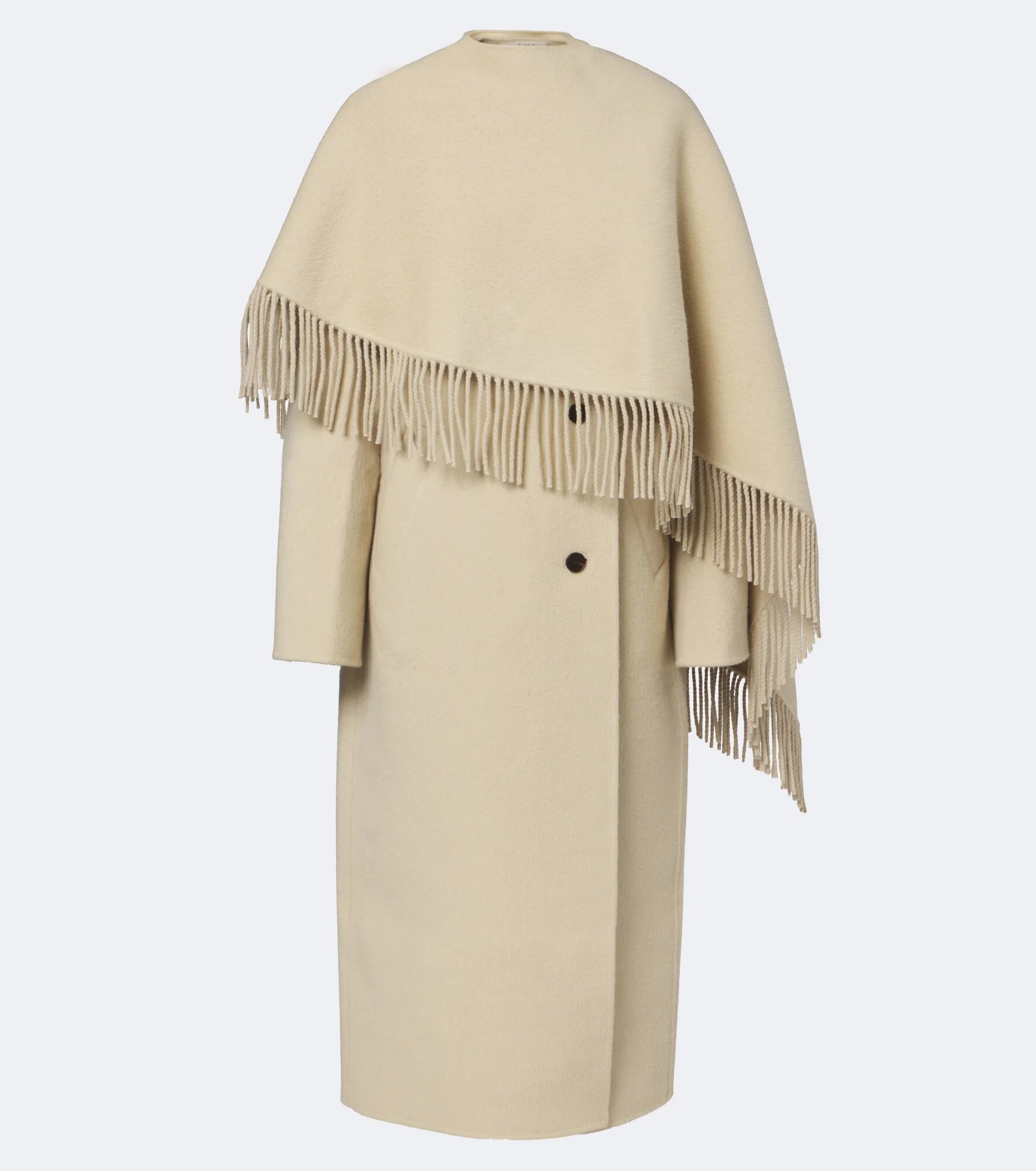 Fringed caped alpaca and wool coat - 1