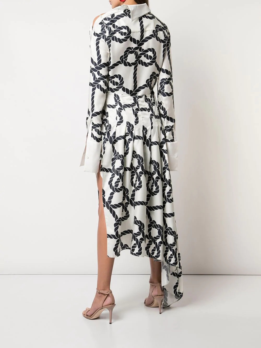 rope print pleated skirt-shirt dress - 4