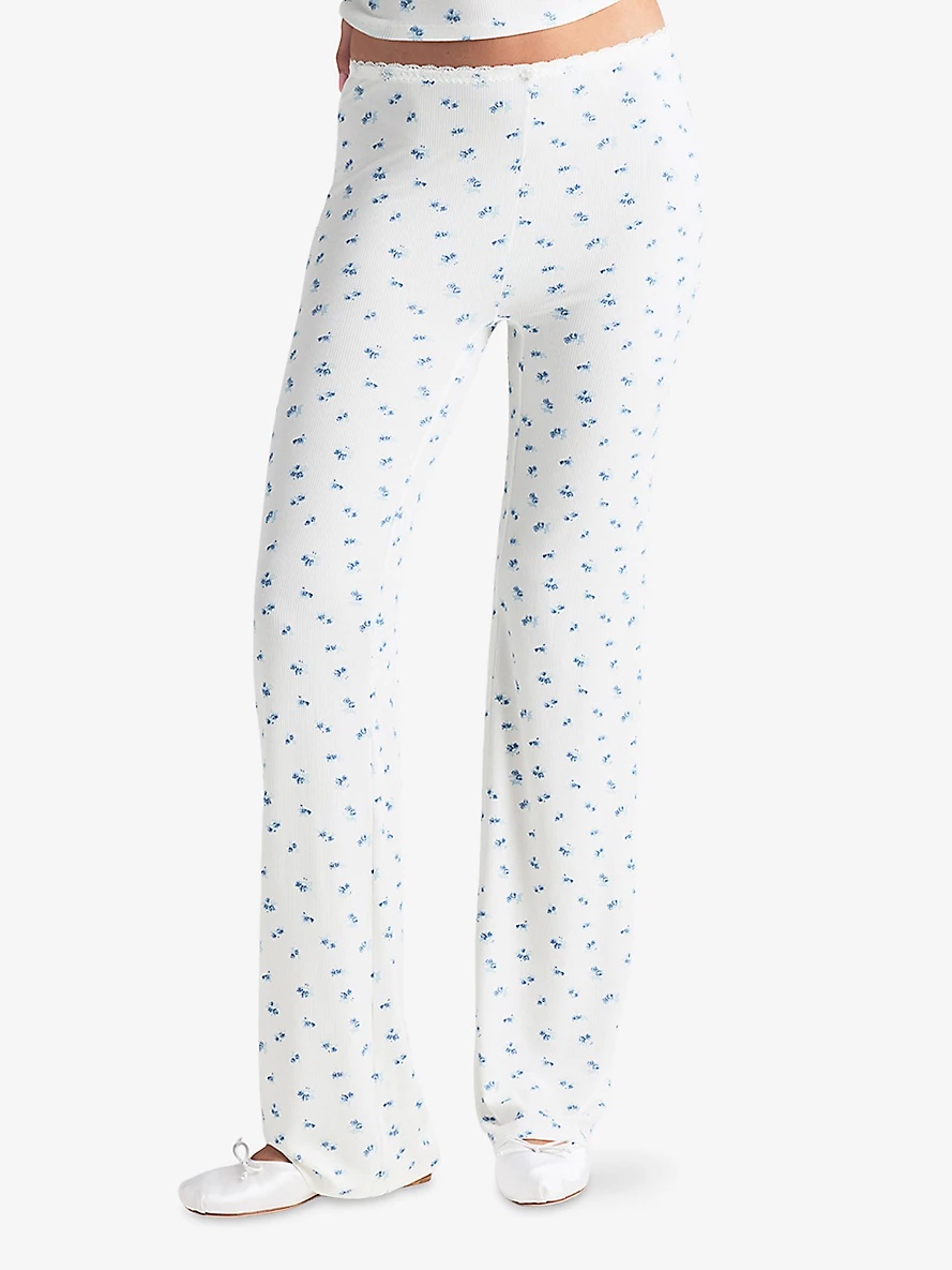 Soft Lounge Lace-Trim Ribbed Stretch-Modal Trousers - 3