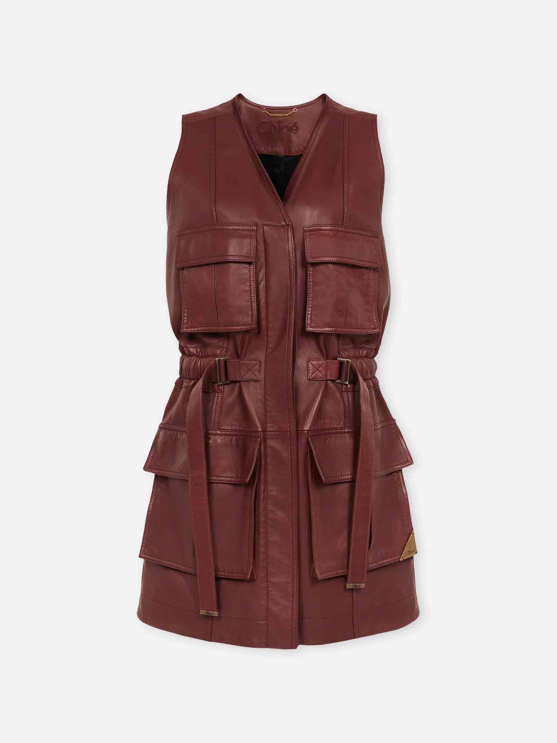 【関税＆送料込み】ChloAC Leather Utility Vest Brown Leather Utility Vest | CHLOE' - Antonia