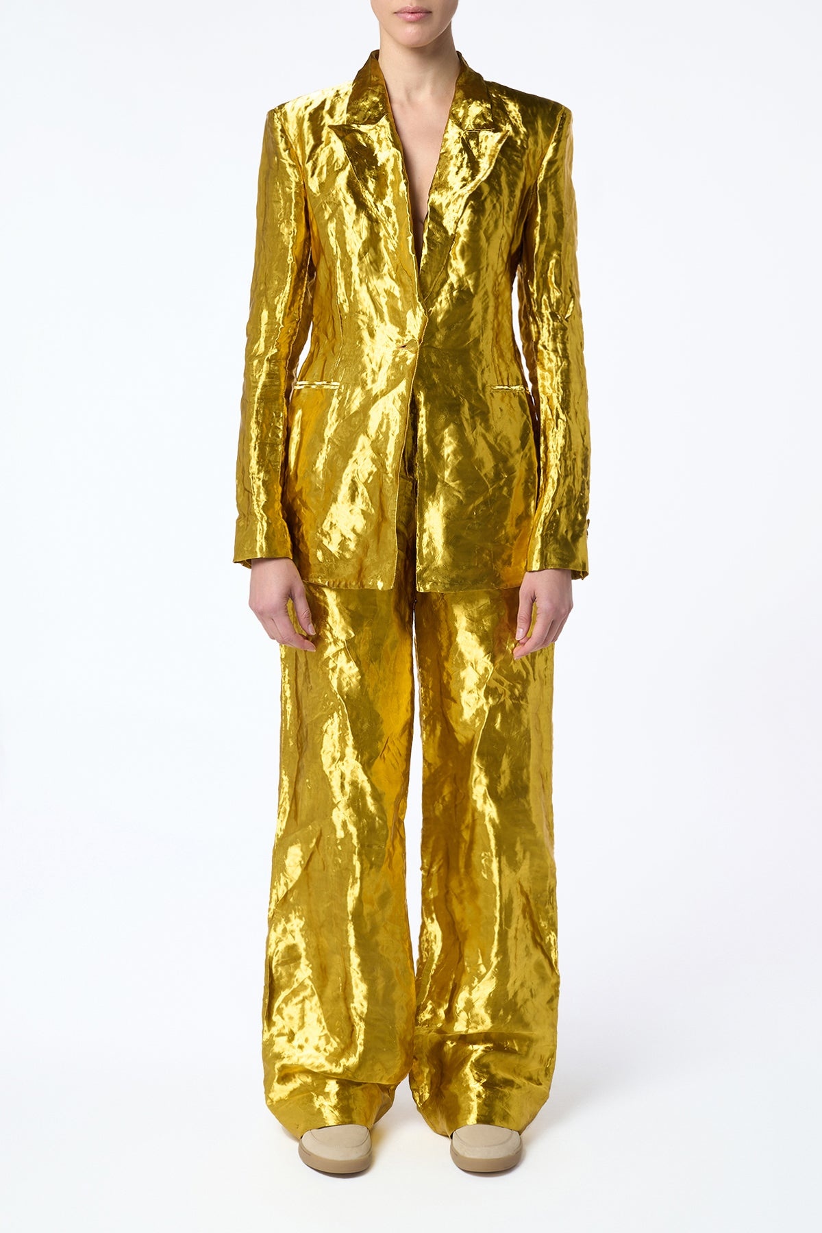 Bani Wide-Leg Pant in Gold Metallic Silk - 3