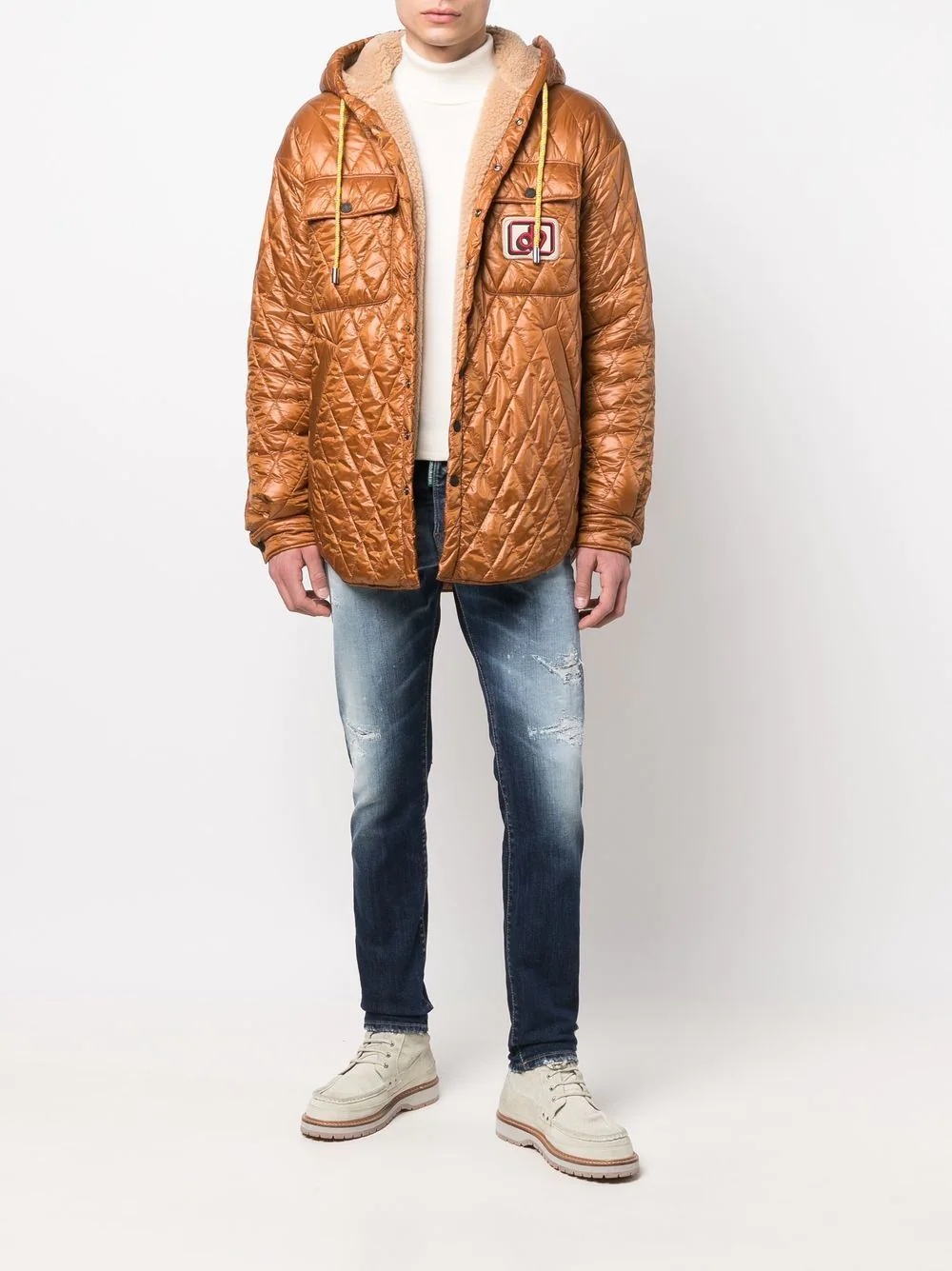 hooded quilted-effect coat - 2