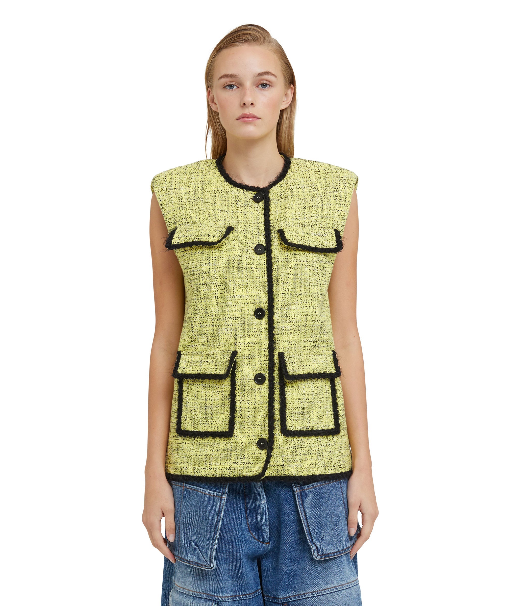 Salt and pepper tweed sleeveless jacket with pockets - 2