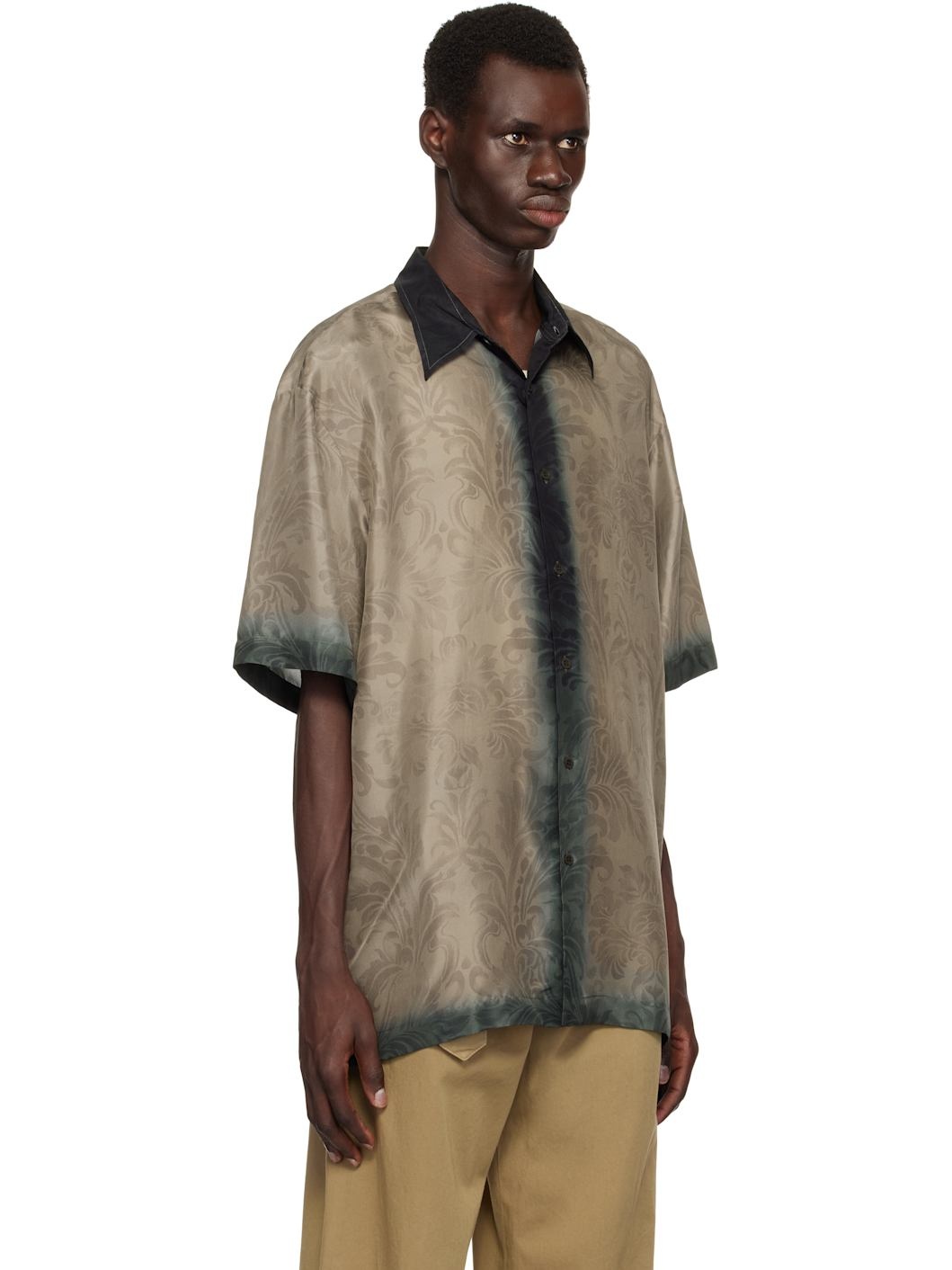 Khaki Silk Short Sleeve Shirt - 2