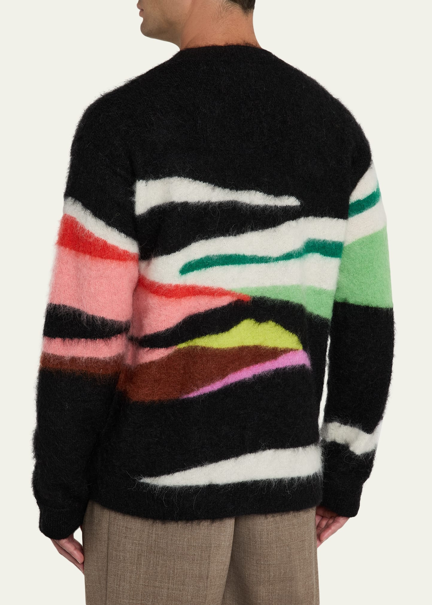 Men's Abstract Intarsia Brushed Mohair Crewneck Sweater - 3