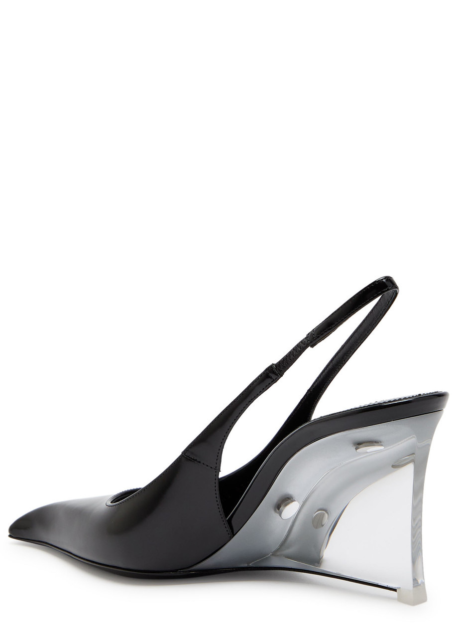 Saint Laurent Miller 90 Leather Wedge Slingback Sandals - 2
