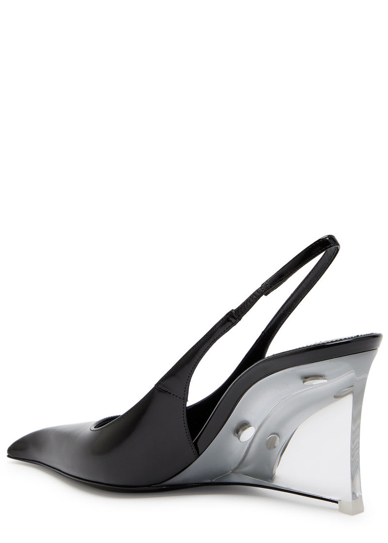 SAINT LAURENT Saint Laurent Miller 90 Leather Wedge Slingback Sandals outlook