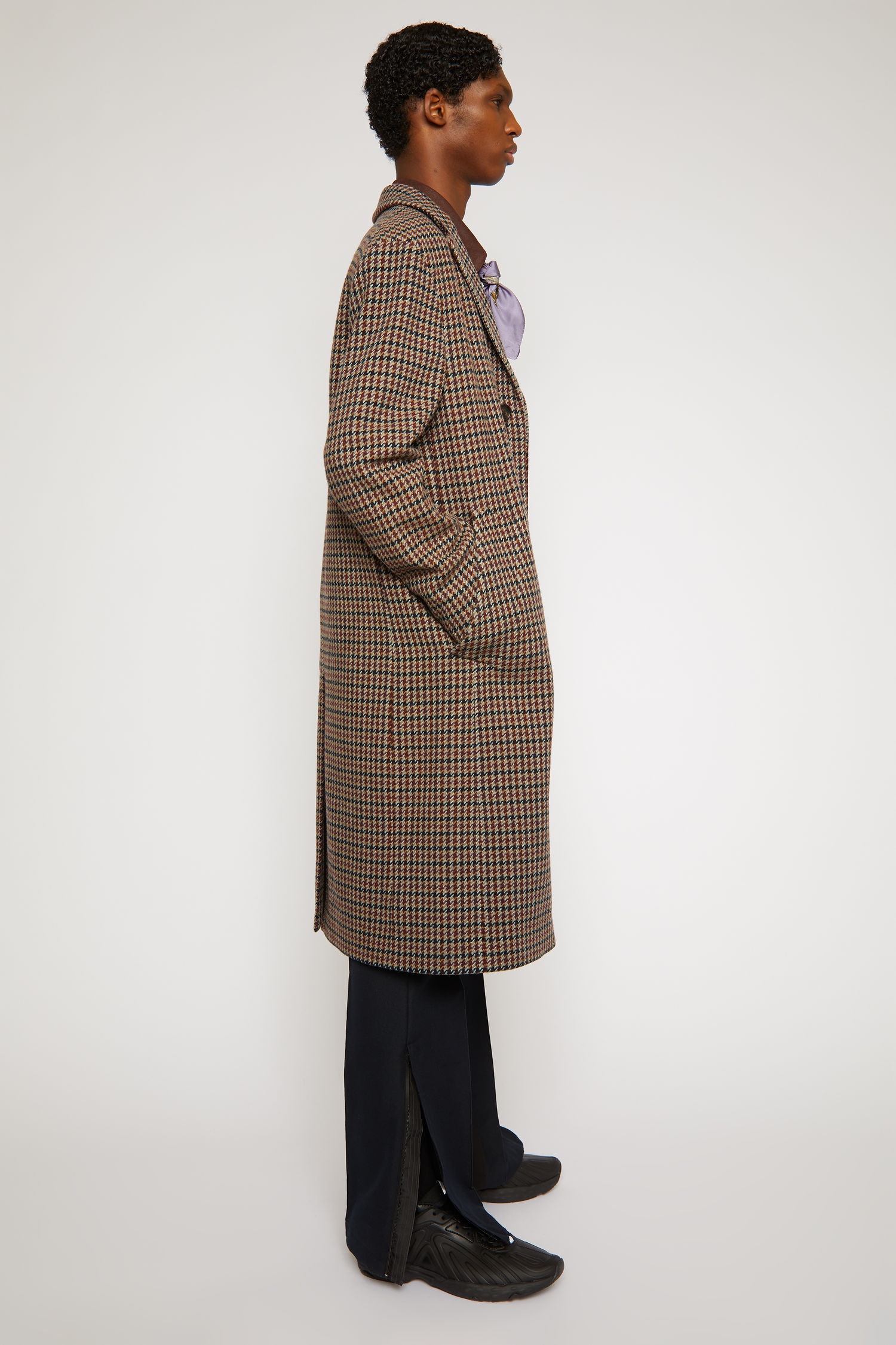 Houndstooth wool-blend coat burgundy/light blue - 3