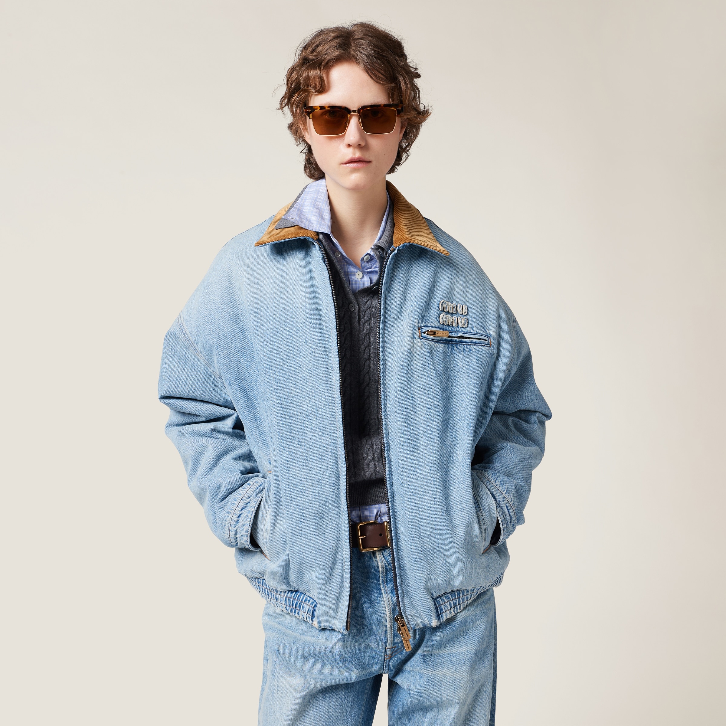 関税込【miumiu】Denim jacket Miu Miu Denim jacket with velvet collar | REVERSIBLE