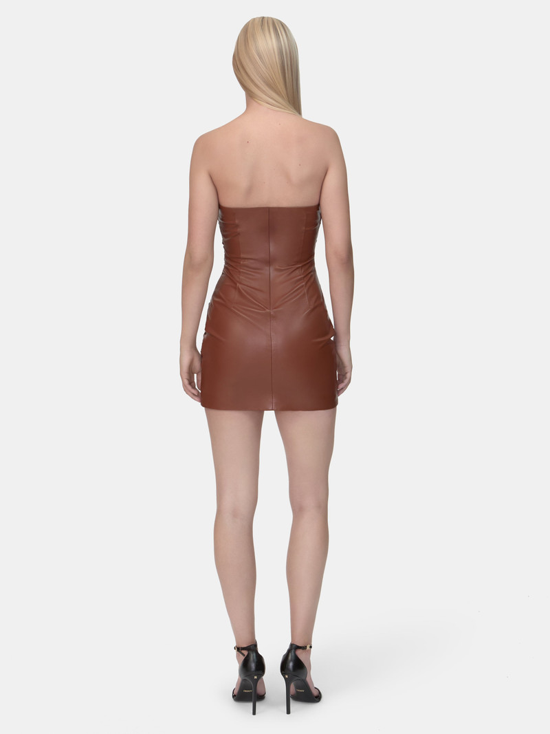 WOMEN'S ROUCHED LEATHER MINI DRESS 4