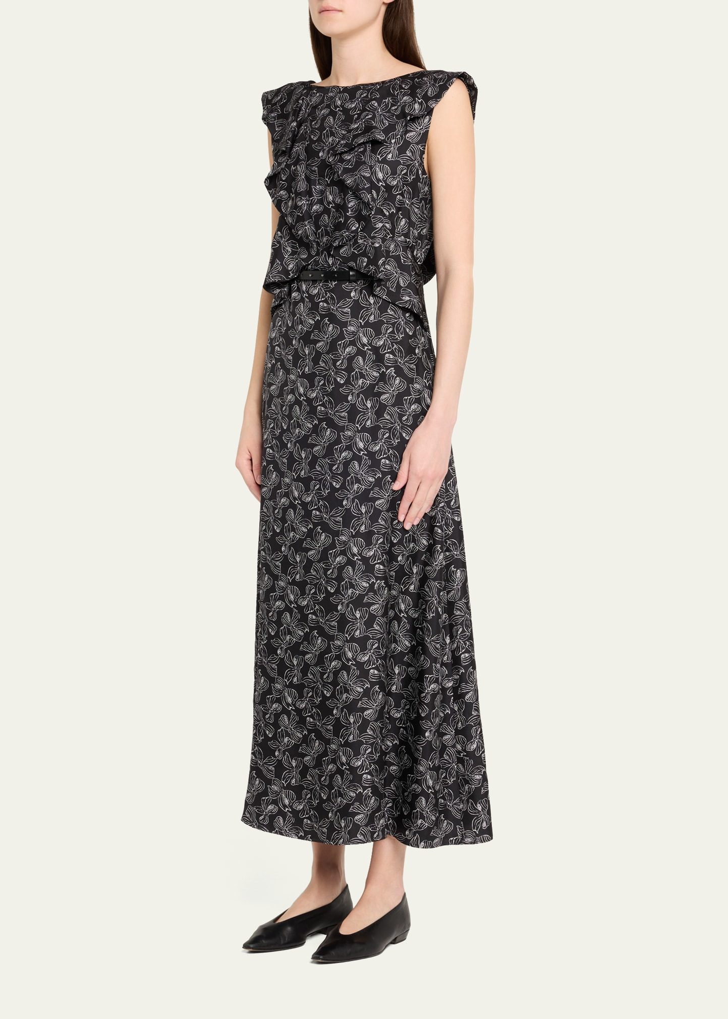 Calesse Bow-Print Ruffle Backless Midi Dress - 4