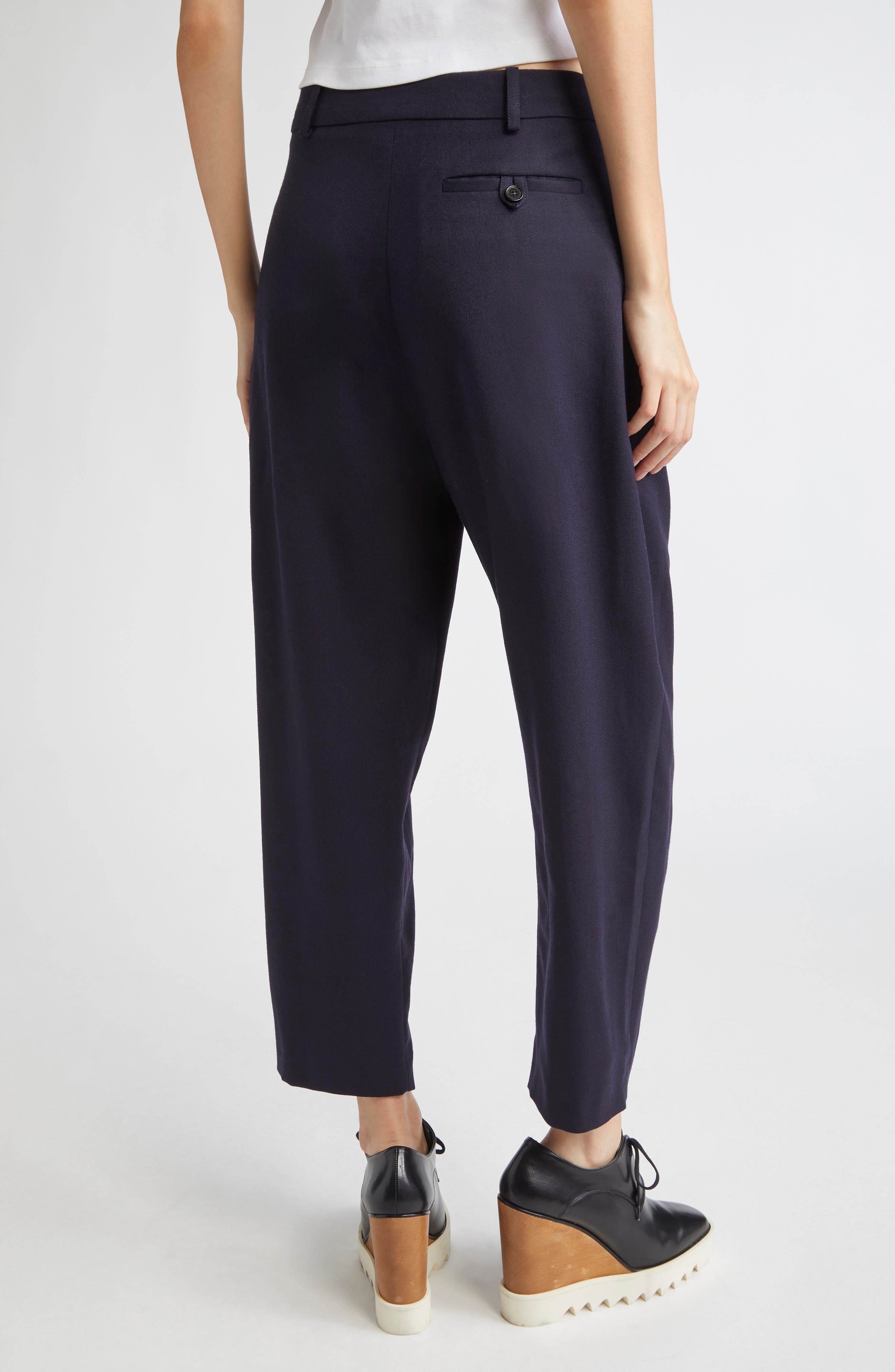 Stella McCartney Pleated Wide Leg Wool Crop Trousers in 4000 - 3