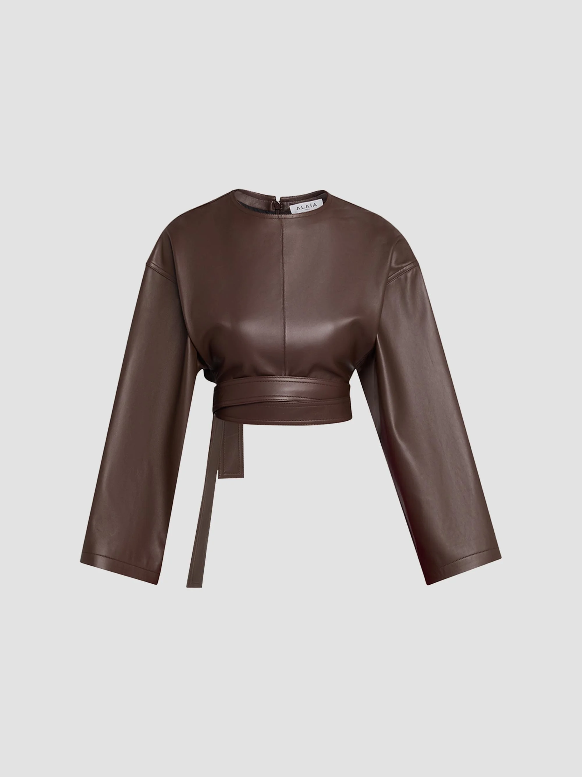 Women's Leather Belted Top - Chocolate - 1
