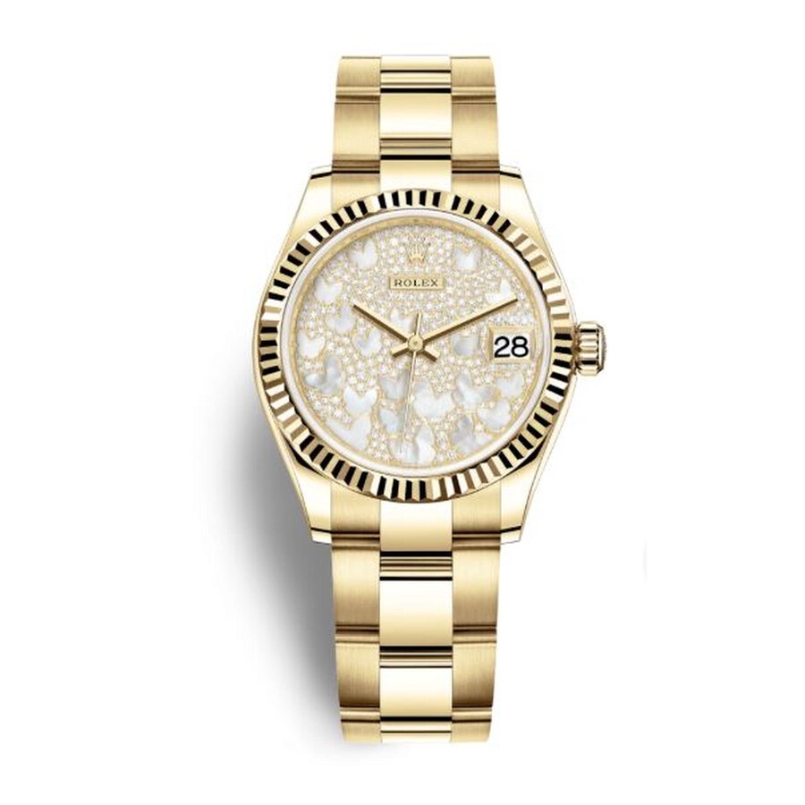 Rolex Datejust 31 Mother of Pearl Butterfly Diamond Pave Ladies 18kt Yellow Gold Watch 278278PAVEO - 1