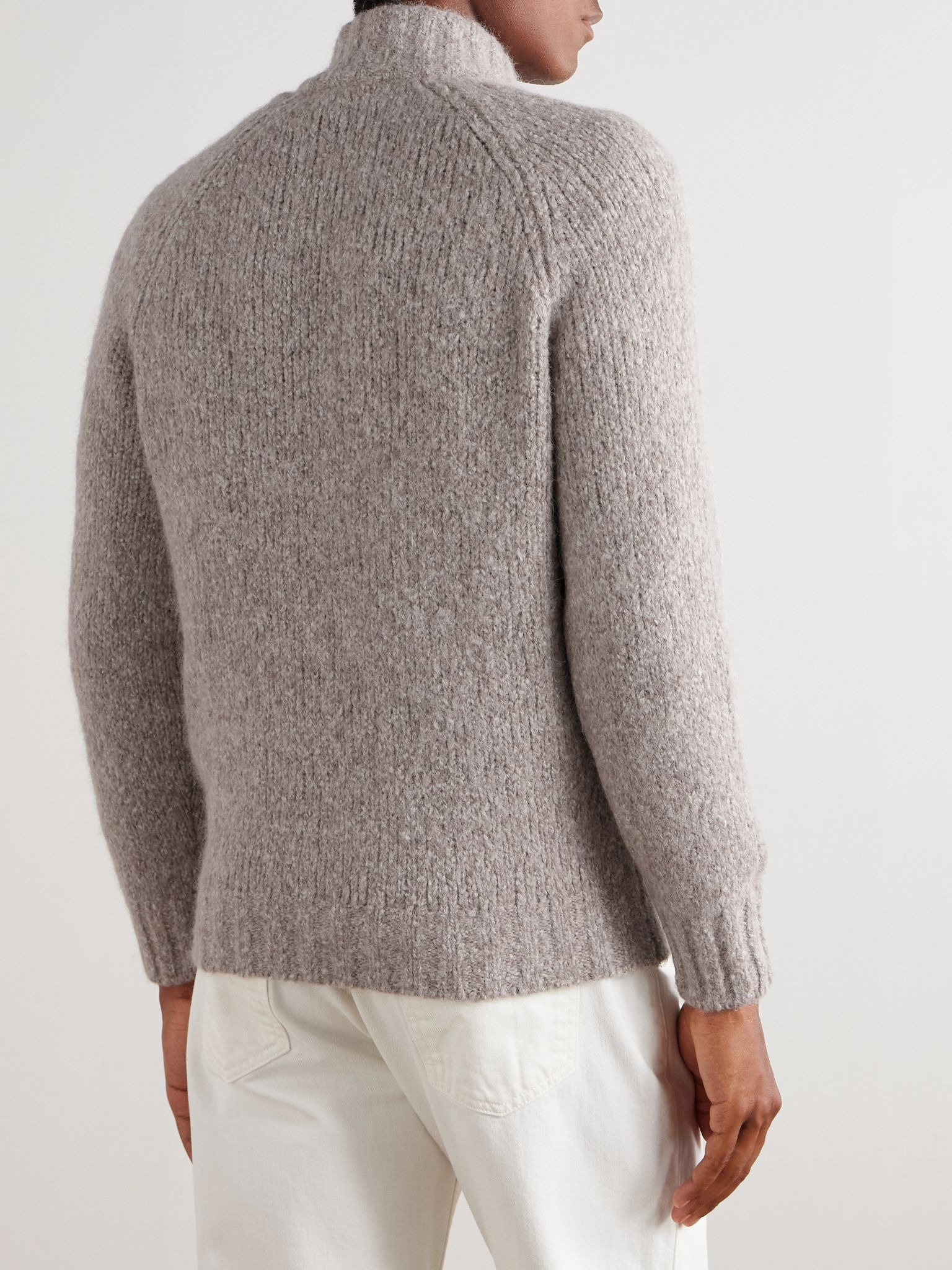 Slim-Fit Alpaca-Blend Zip-Up Cardigan Beige - 3