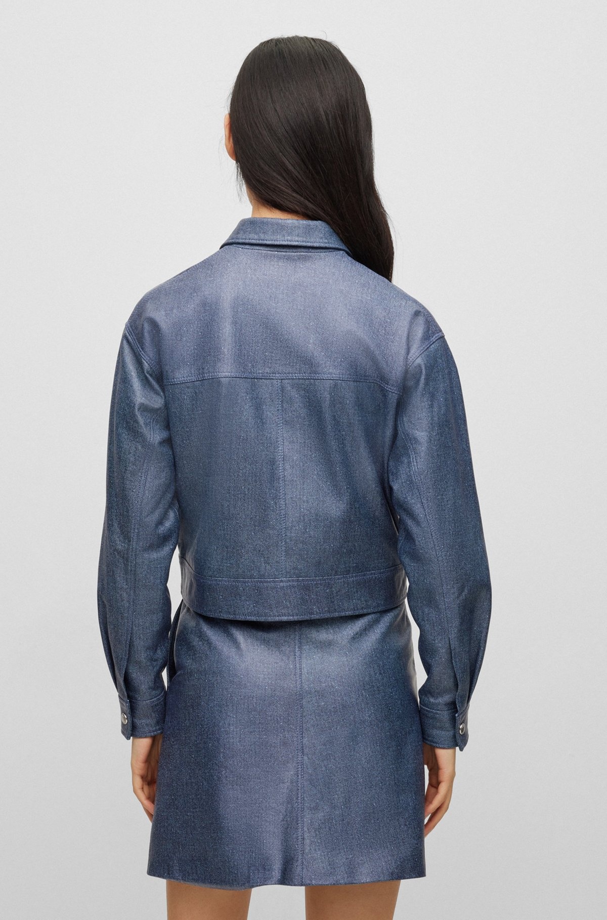 LEATHER JACKET WITH DENIM PRINT - 4