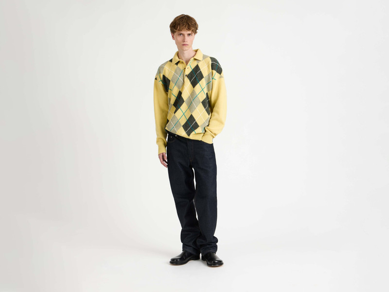 JW Anderson MENS JW ANDERSON X PRINGLE ARGYLE POLO TOP IN SOFT YELLOW outlook