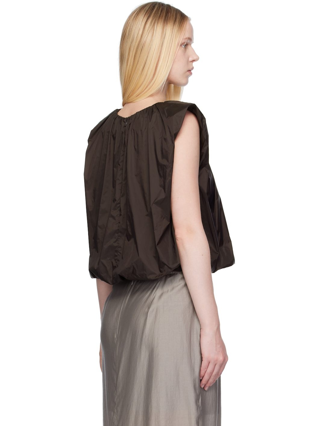 Brown Nylon Volume Shirring Top - 3