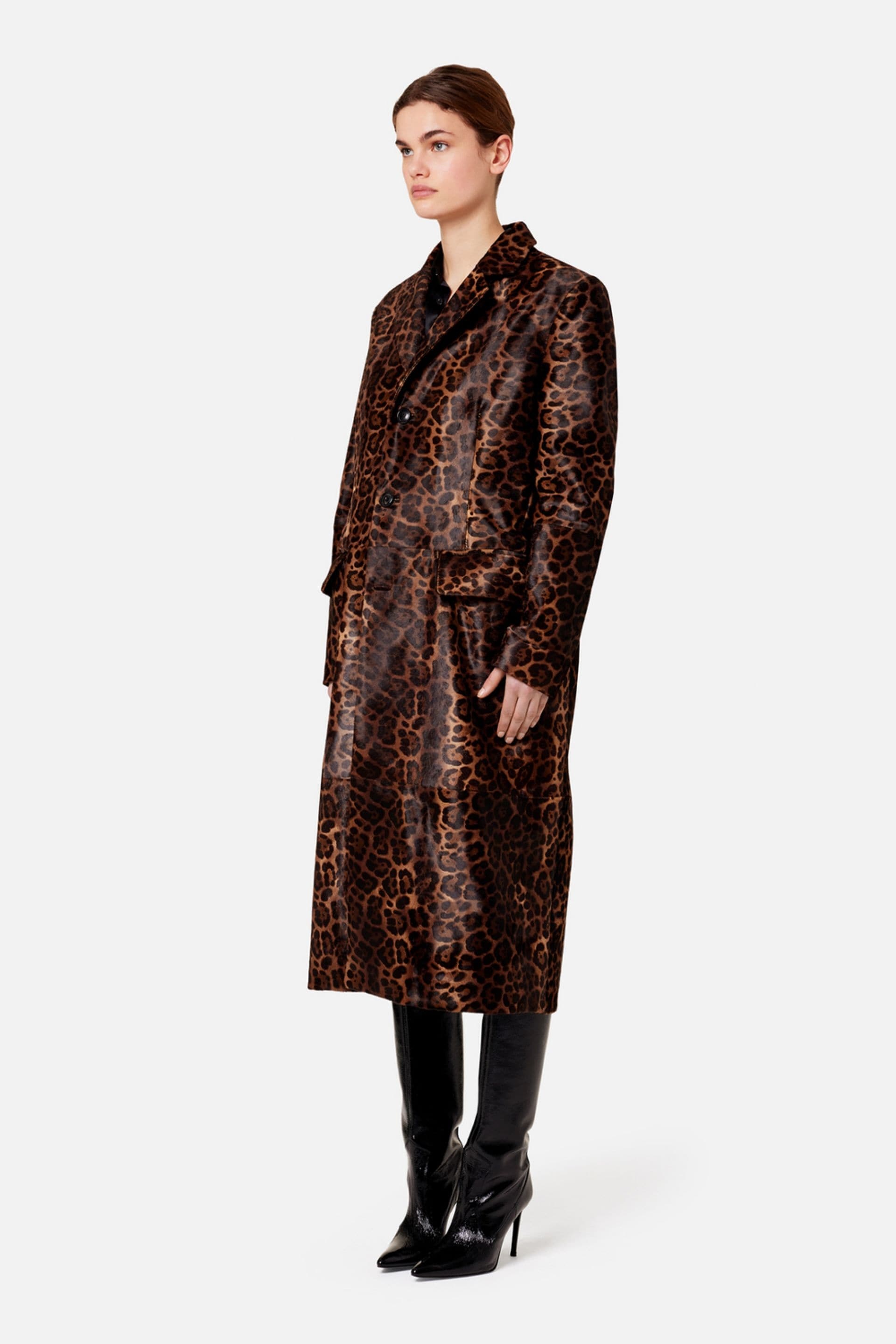 Three Buttons Leather Coat - 2