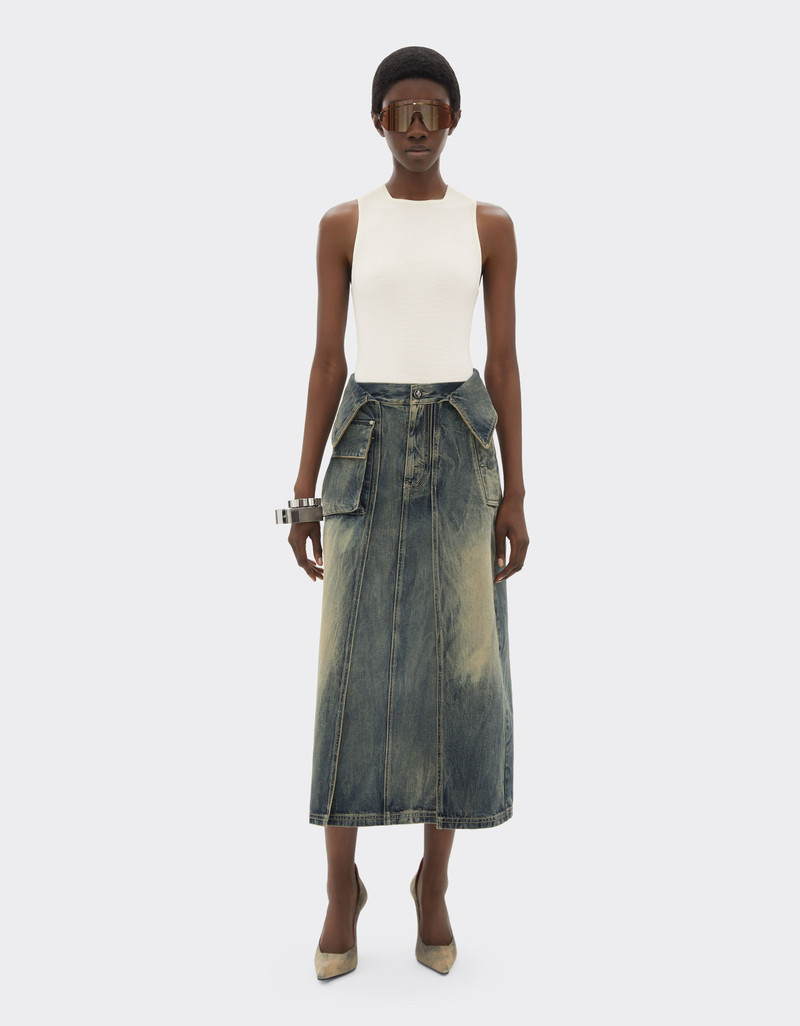 Ferrari Acid-washed denim midi skirt outlook